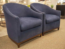 Pair of Kravet Georgian Barrel Chairs in Navy Performance Linen