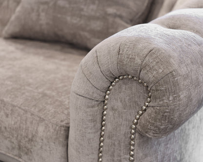 ZGallerie Tufted chair in Gray Chenille w/Silver Nailhead Trim. Espresso legs.