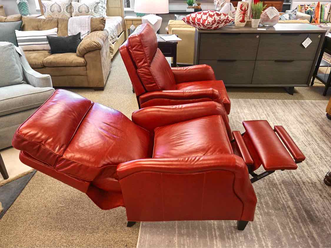 Pair of Ethan Allen 'Aiden' Power Recliners in Ruby Red Leather
