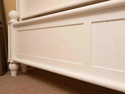 White Finish Beadboard  King Bed with Cannonball Finals