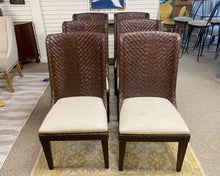 Set of 6 Painted Wicker Dining Chairs in Brown with Beige Seats