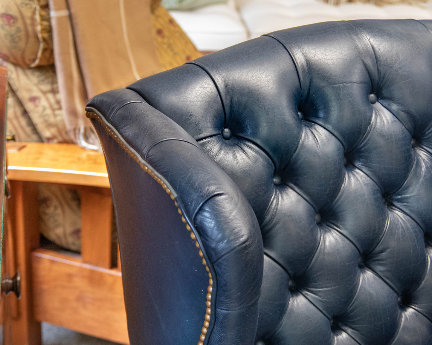 Leathercraft Navy Leather Wing Chair
