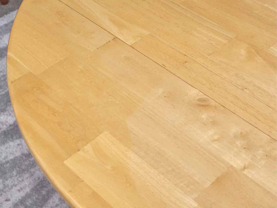 Blonde Wood Pedestal Base Drop Leaf Dining Table