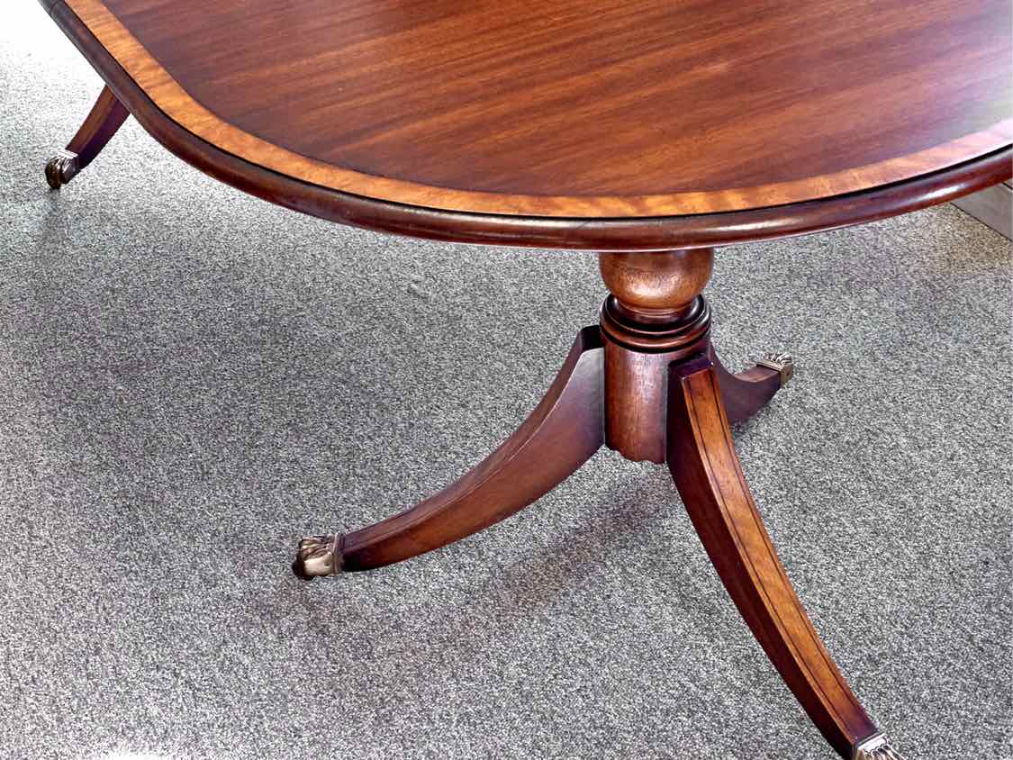 Benchmade Mahogany Double Pedestal Dining Table with Tulip Wood Border
