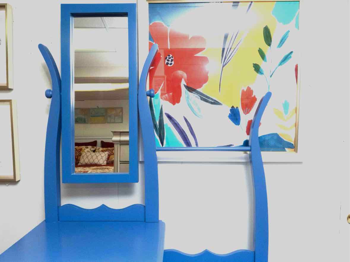 'Periwinkle Blue'  Finish 3 DrawerWith Attached Mirror & Towel Rack Dresser