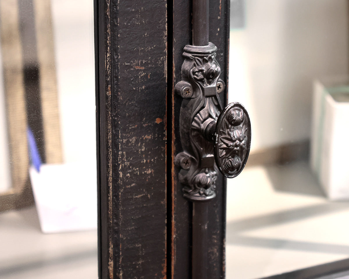 Black Distressed Glass Library Cabinet
