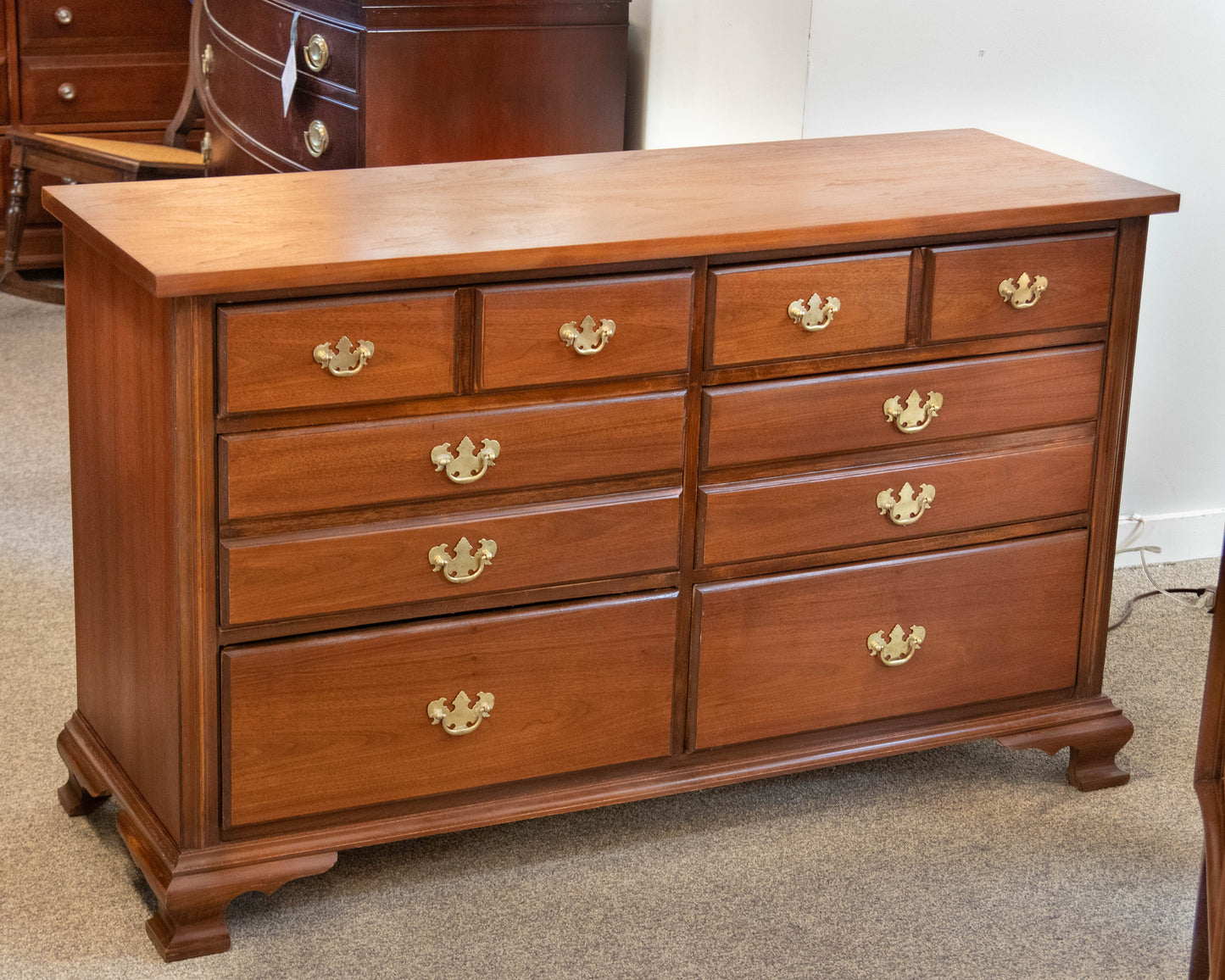 Dixie Forest Walnut 6 Drawer Dresser W/ Chippendale Brass Hardware
