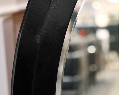 Black Framed Round Beveled Glass Mirror