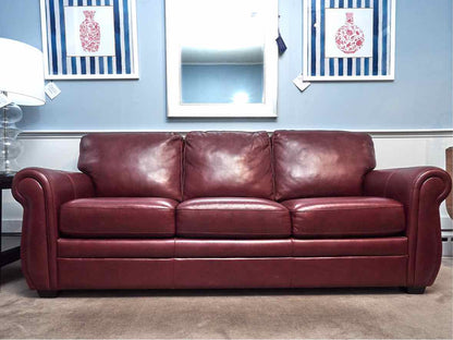 Red Vinyl 3 Attached Cushion Sofa