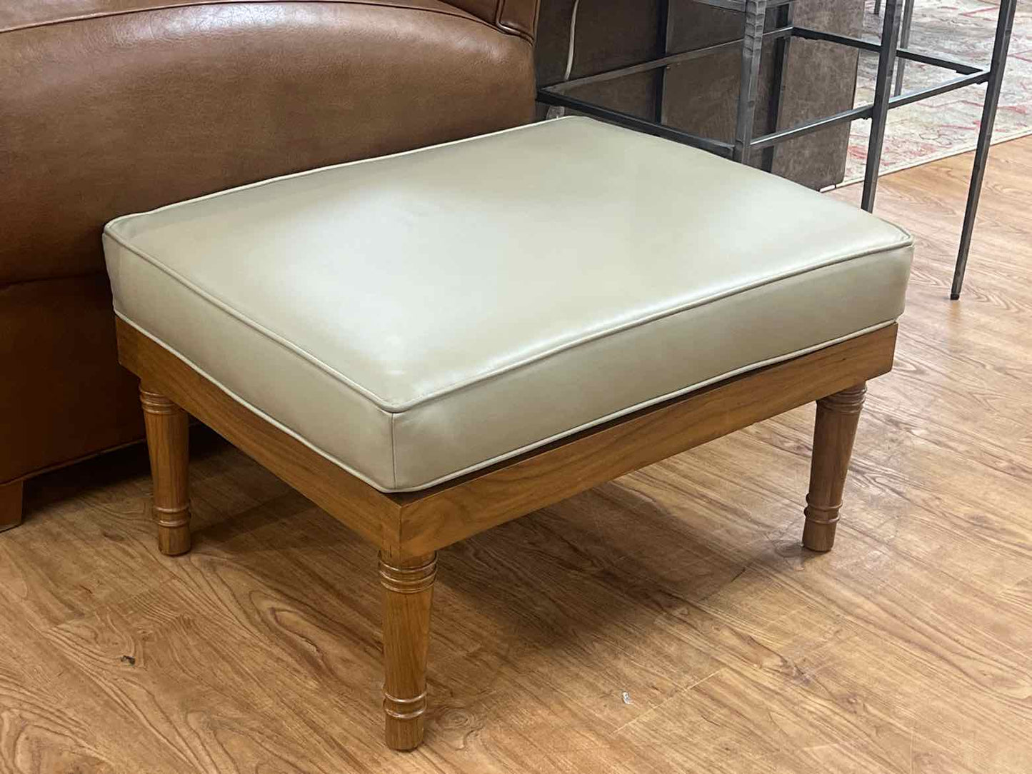 Taupe Leather Ottoman