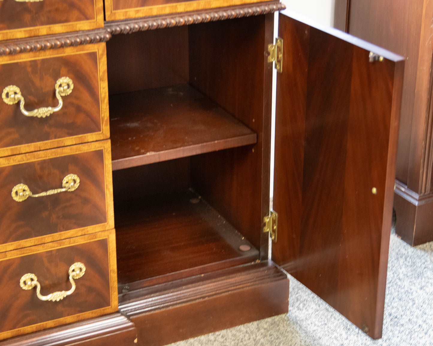 Councill Craftsman Burled Mahogany Breakfront W/ Satinwood Border