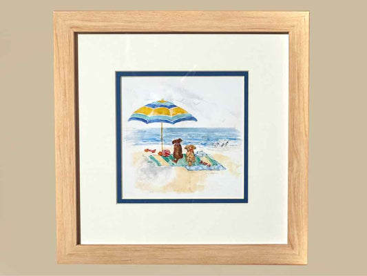 'Dog Days Of Summer I '' Watercolor Print Double Matted Natural Wood Frame