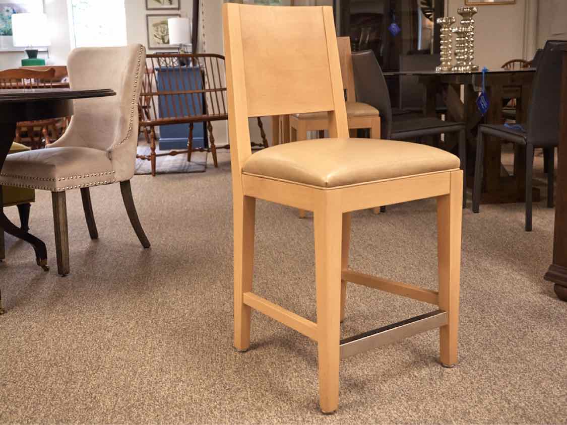 Set of Four Maple Counter Stools W/ Maple Faux Leather Seats