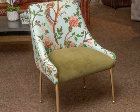 Set of (8) Anthropologie'Havenview ' Elowen Teal Floral  Dining Chairs