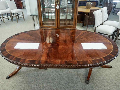 Double Pedestal Inlaid Mahogany Oval Dining Table