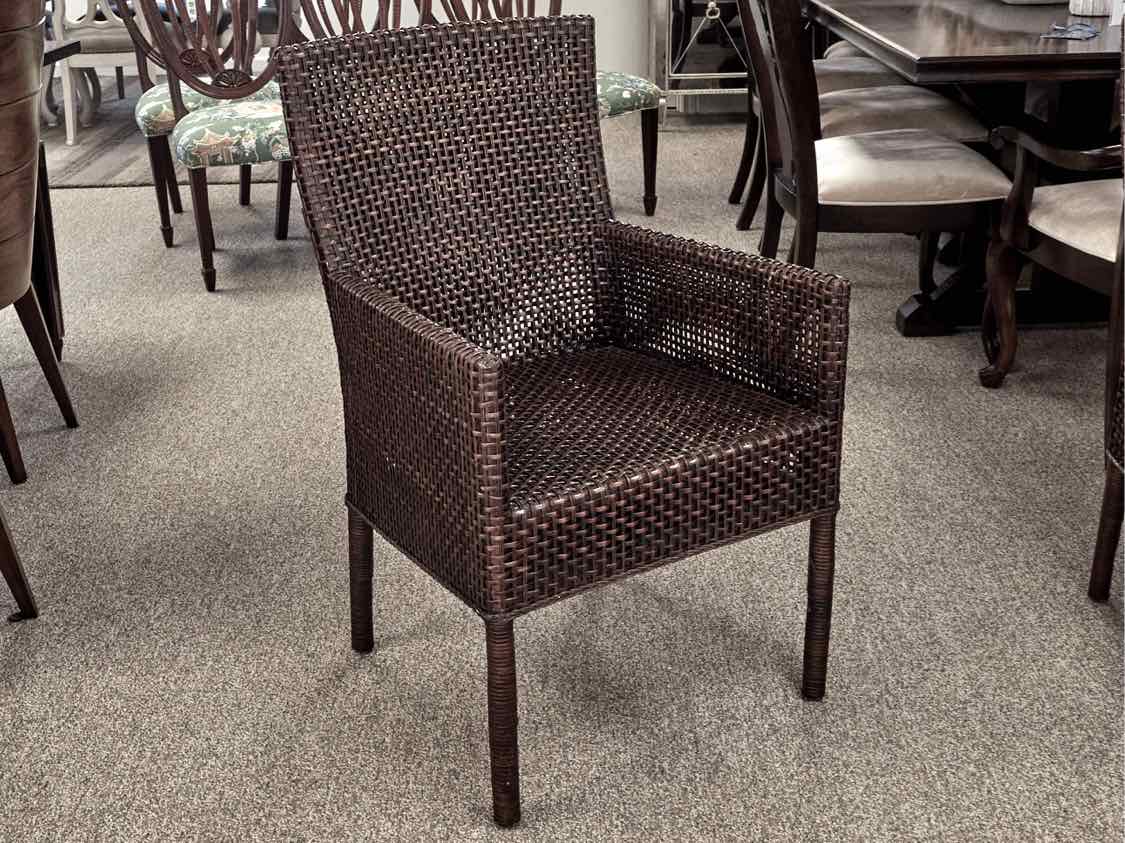 Set of  Six Crate & Barrel Dark Natural  Rattan Arm Chairs