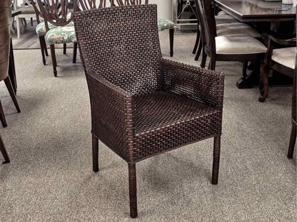 Set of  Six Crate & Barrel Dark Natural  Rattan Arm Chairs