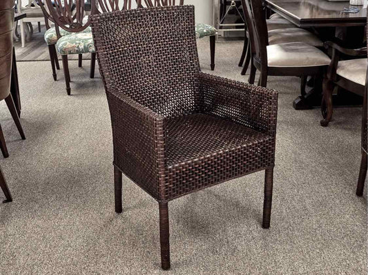 Set of  Six Crate & Barrel Dark Natural  Rattan Arm Chairs