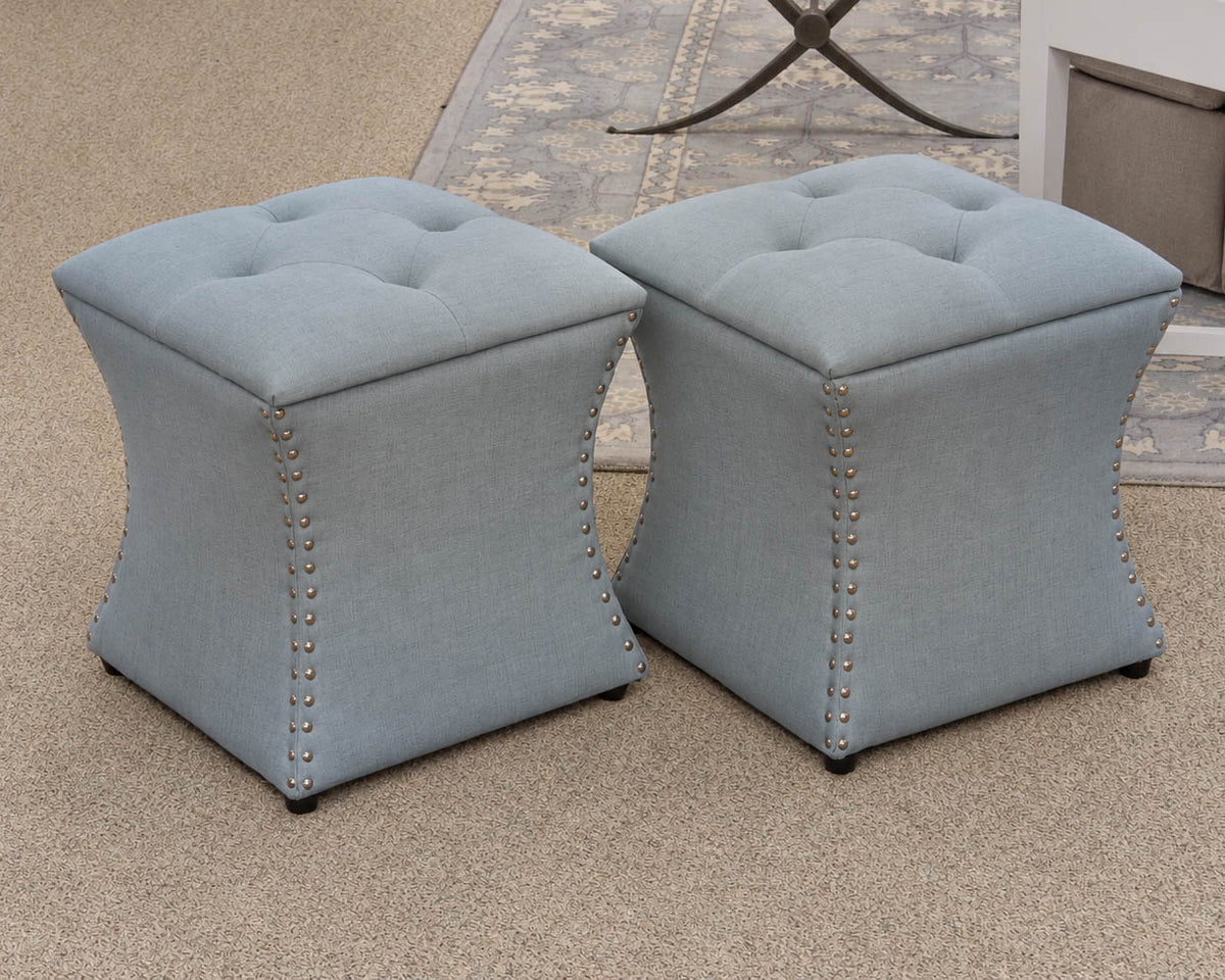 Pair of Blue Grey Storage Ottomans