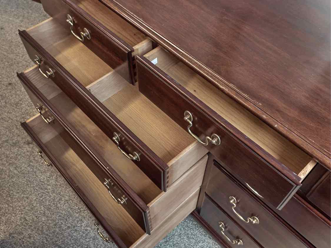Henkel Harris 9-Drawer Dresser in Solid Mahogany with Brass Pulls