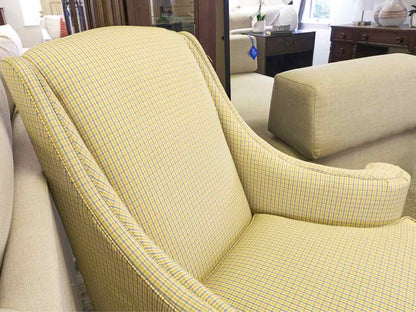Ethan Allen Yellow & Blue Check Upholstered Wing Chair