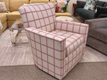 Pair of Ethan Allen 'Turner' Swivel Chairs in Red & Cream Buffalo Check