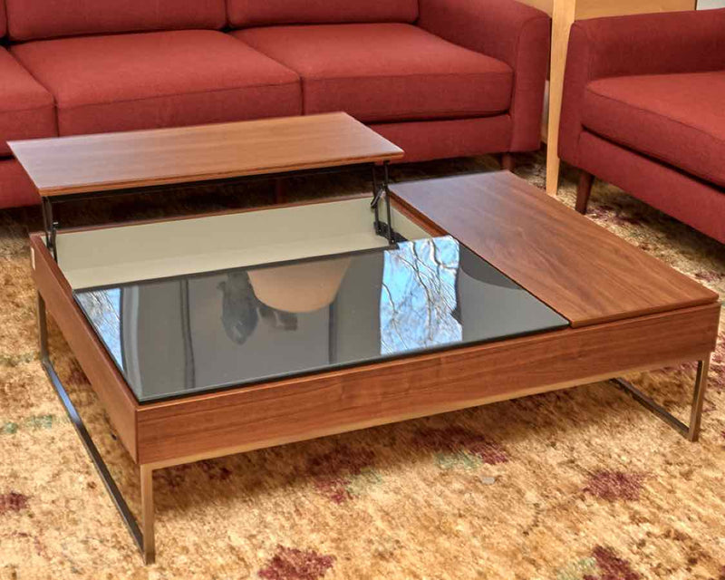 Teak and Glass Contemporary Cocktail Table