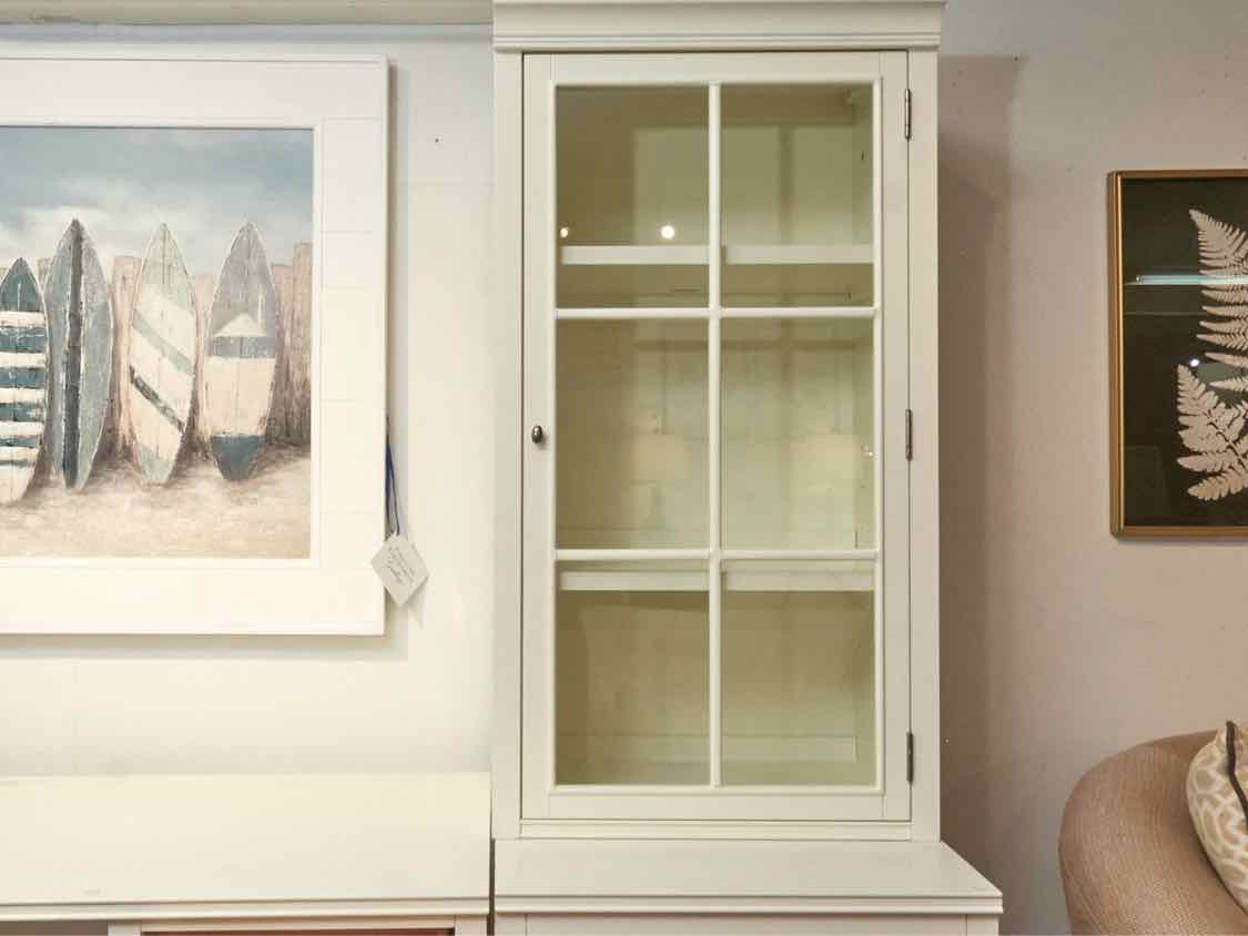 Pottery Barn Ivory Desk with 2 Glass Pane Door Tower Office Storage