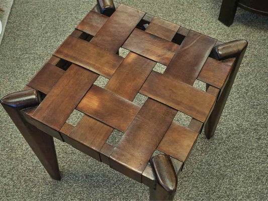 Leather Weave Square Ottoman