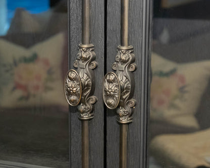 Restoration Hardware French Casement Glass Display Cabinet In Black Oak Finish