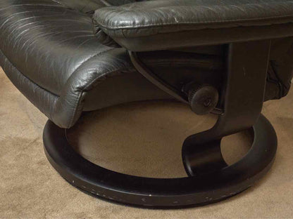 Ekornes Stressless Black Leather Swivel  Recliner & Ottoman