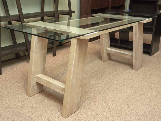 RH Saw Horse Desk with Tempered Glass Top