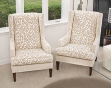 Pair of Crate & Barrel Wing Back Chairs with 'LaScala' Botanical Pattern