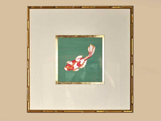 'Colorful Koi IV' Art Print In Gold Bamboo Style Frame