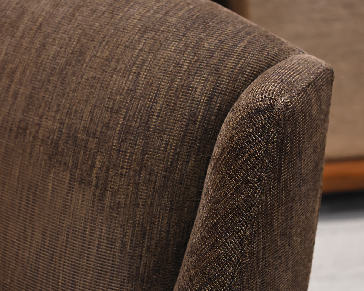 Pair of Jessica Charles Swivel Chairs in Brown Chenille