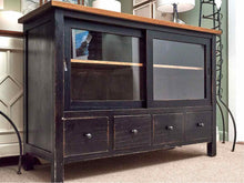 Rustic Amish Oak Top Black Finish 2 Sliding Doors 4 Drawers  Media Furniture