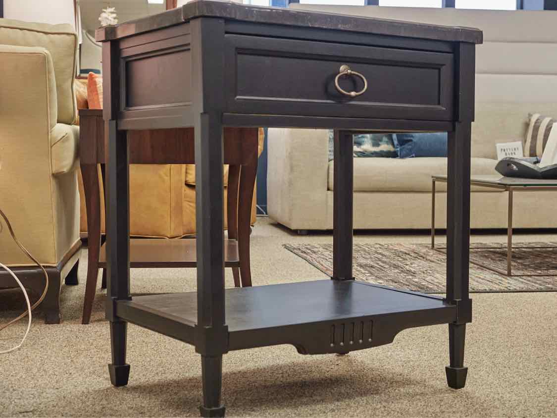 Pair of Universal Black Nightstands W/ Stone Tops