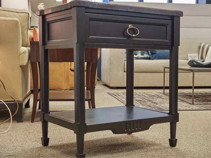 Pair of Universal Black Nightstands W/ Stone Tops