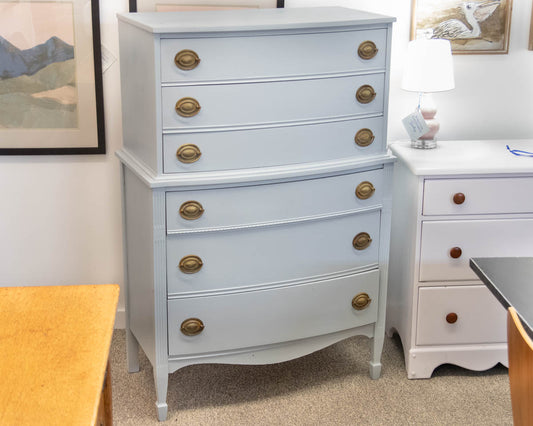 Tall Bowfront Chest-on-Chest in Light Blue Finish with Brass Pulls