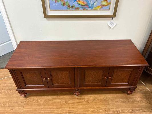Ethan Allen Cherry 4 Door With Rattan Accents  Console