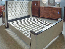 Queen  Linen Color Button Tufted Bed with Black Trim