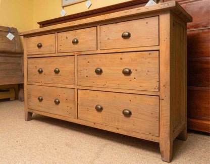 Four Hands Reclaimed Wood 7 Drawer Dresser in Sundried Wheat Finish with Mirror