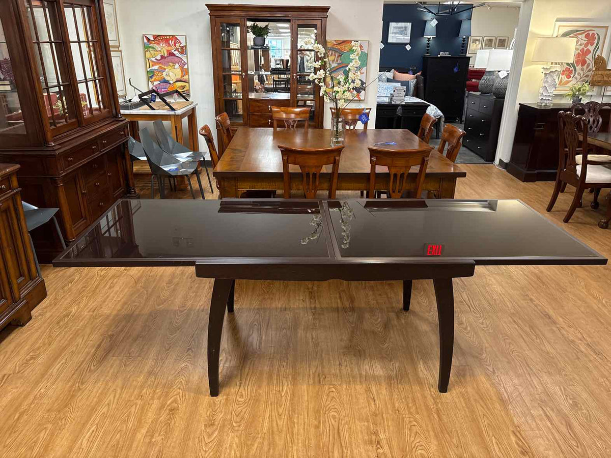 Calligaris Espresso Glass Top Dining Table & Set of 4 Trellis Back Chairs