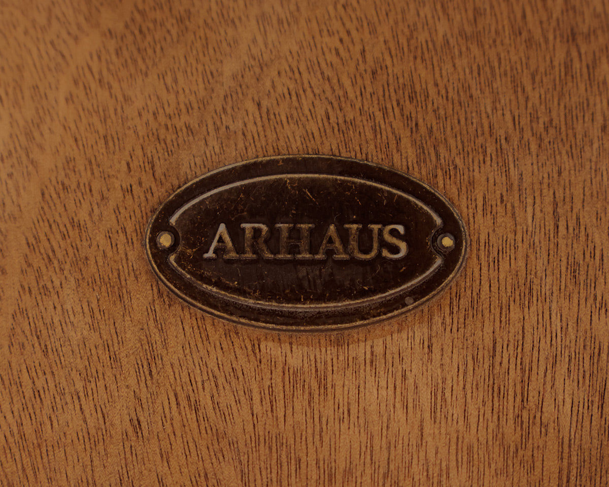 Arhaus 'Powell' Round Brass Clad Topped Dining Table