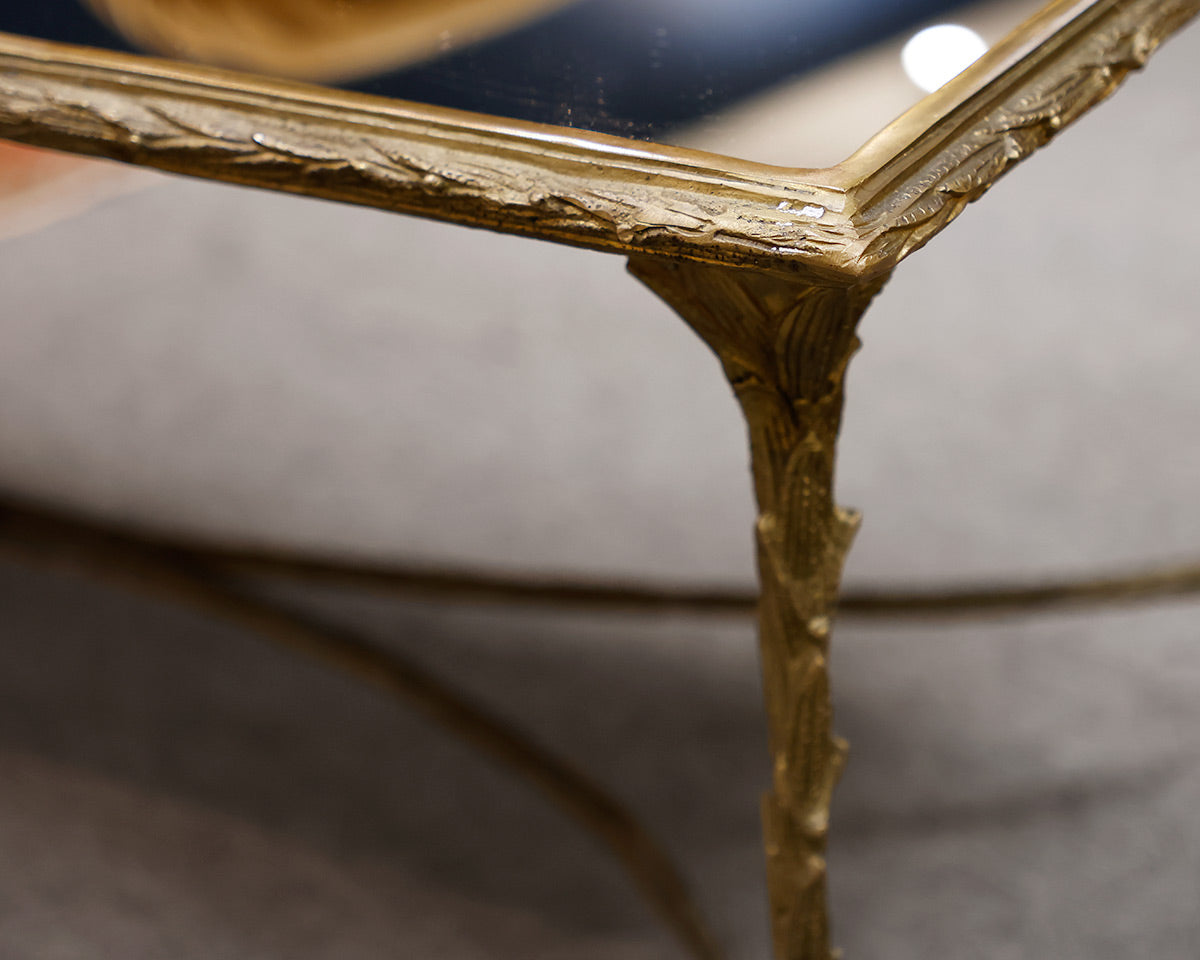 Global View Rectangular Glass Burnished Brass Coffee Table