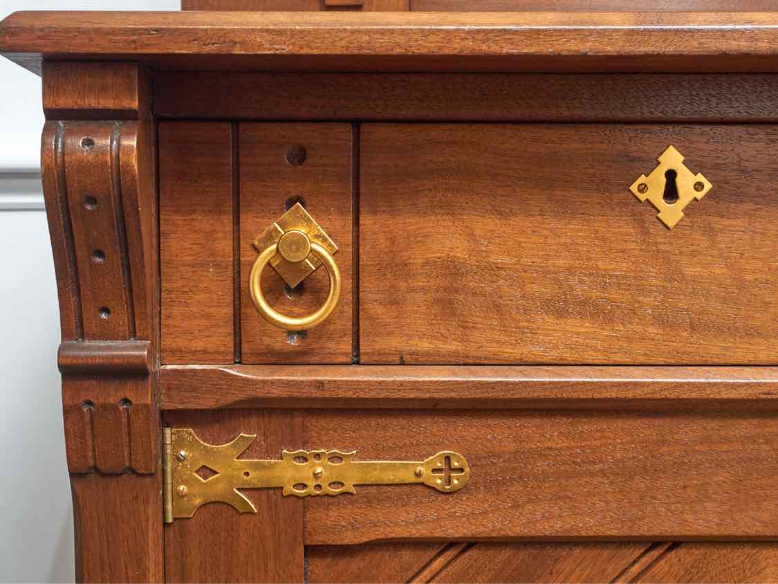 Circa 1880'2 Walnut 2 Drawer 2 Door Carved Accents  Hutch