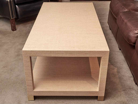 Grass Cloth Cocktail Table with Brass Feet