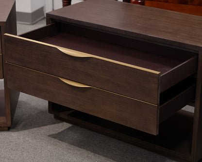 Pair of William Sonoma Kosa Nightstands in Grey with Satin Brass Pulls