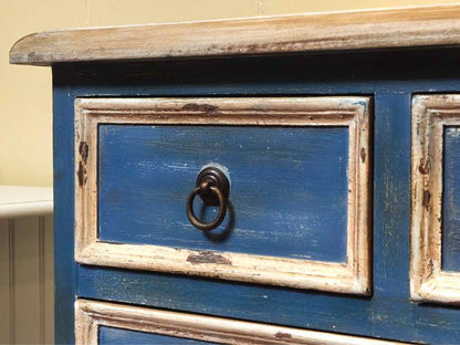 Custom Blue & Cream  Distressed Finish  6 Drawer  Dresser