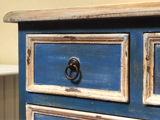 Custom Blue & Cream  Distressed Finish  6 Drawer  Dresser